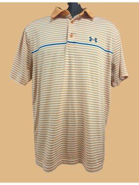 Under Armour Mens The Playoff Orange Striped Polo Medium